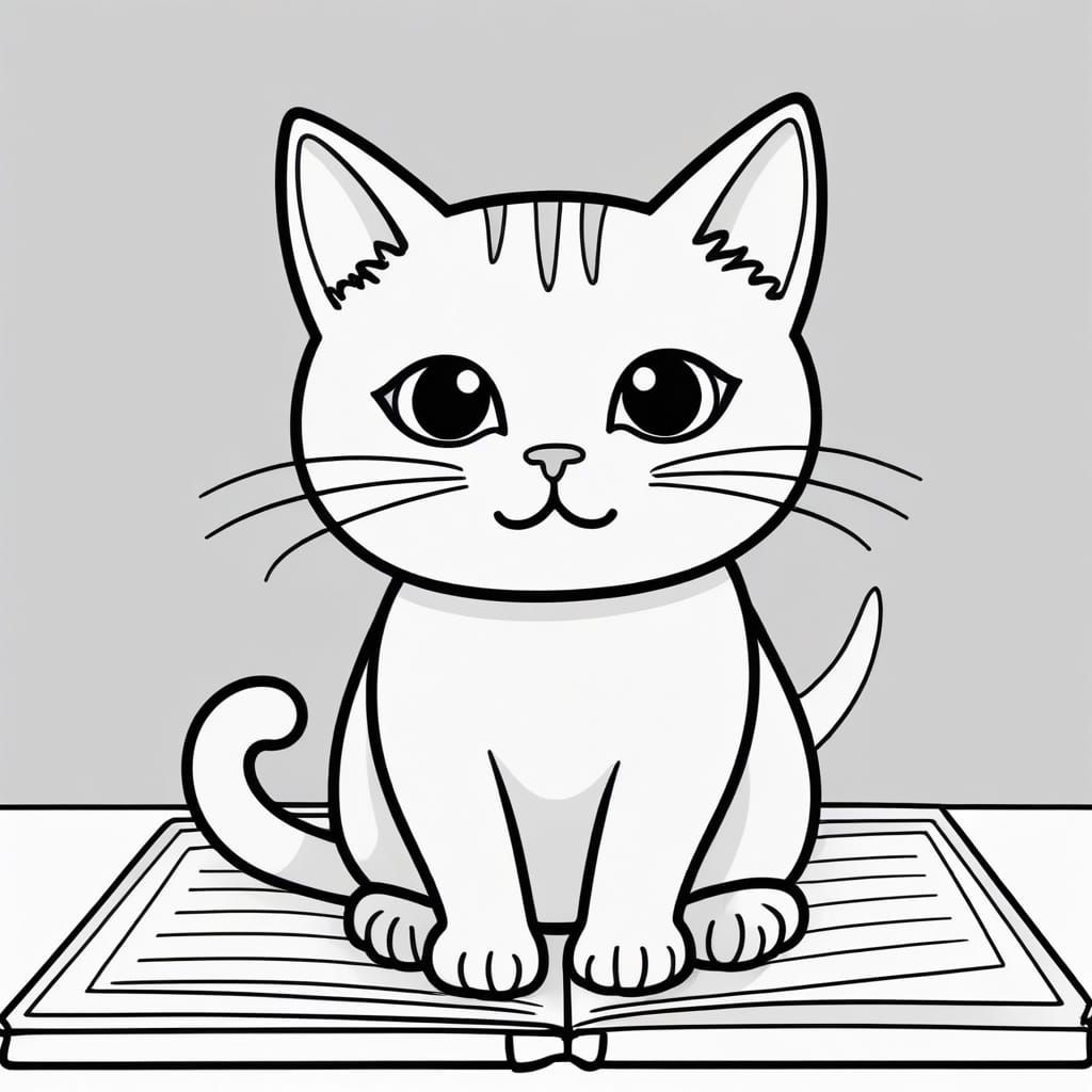 Kawaii Cat Illustration in Simple Outline Style