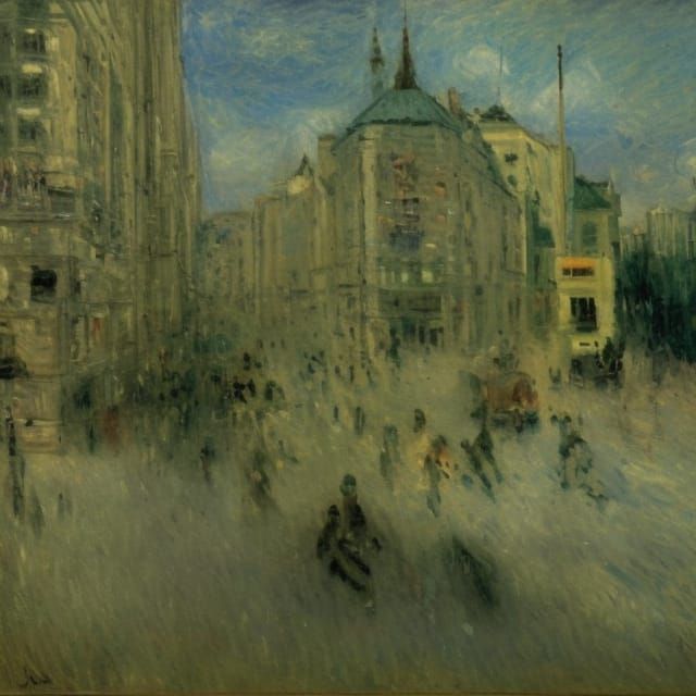 Dystopian City in Smoke: Impressionistic Style