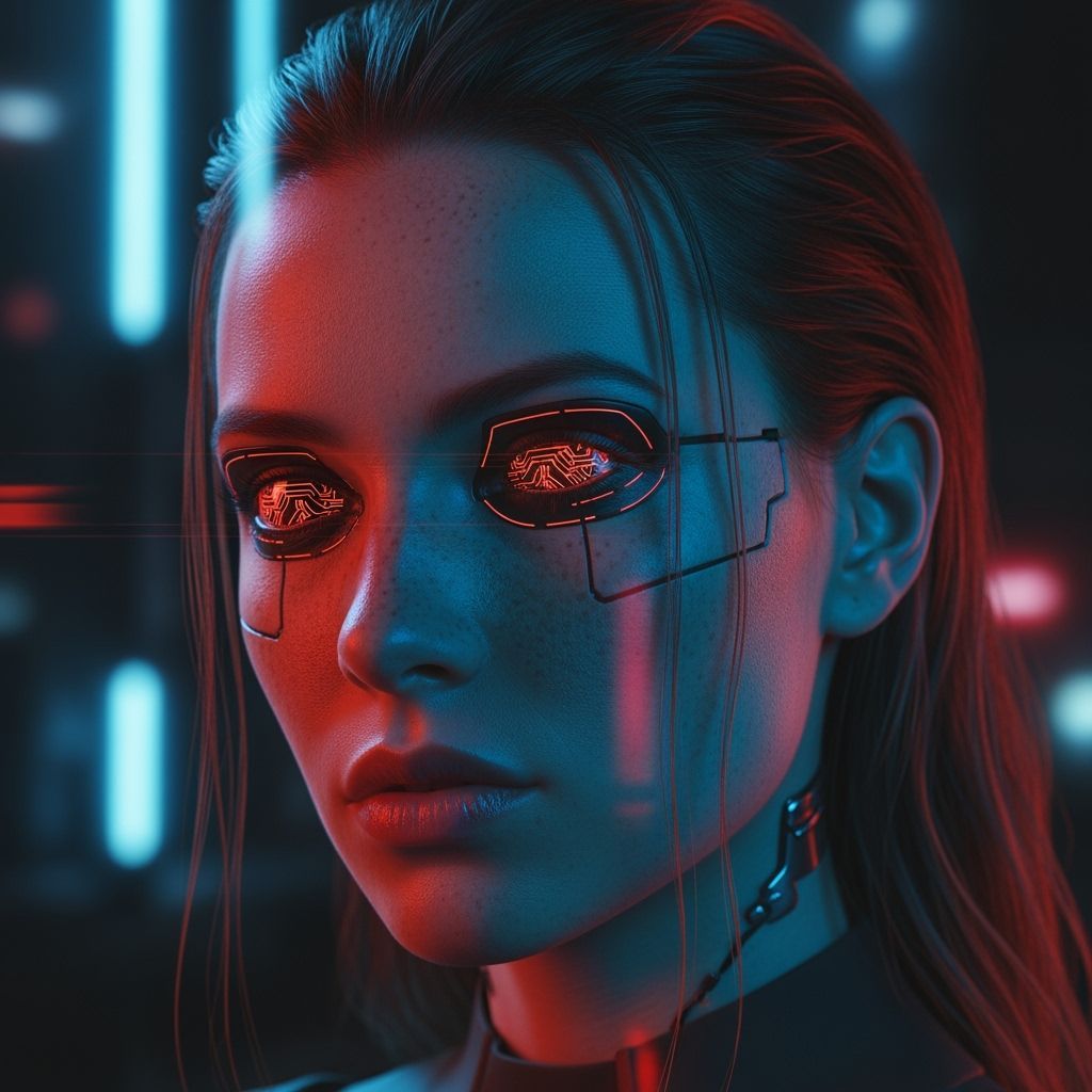 Cyberpunk Woman with Glowing Cybernetic Eyes