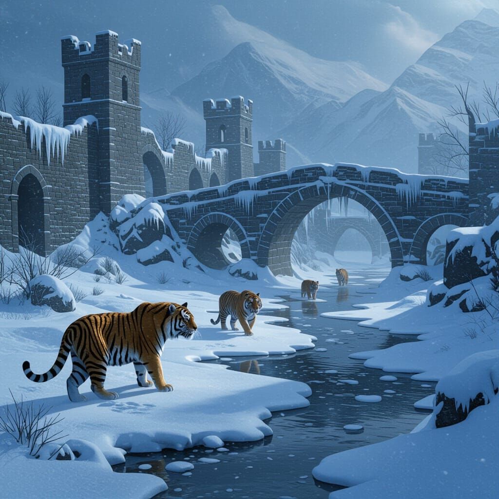 Tigers in Snowstorm: Epic Winter Fantasy