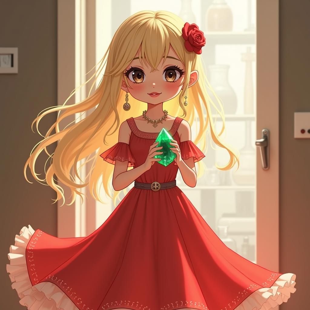 Girl Holding Crystal in Secret Laboratory