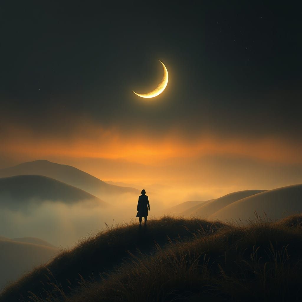 Ethereal Hilltop Scene in Whimsical, Dreamlike Style