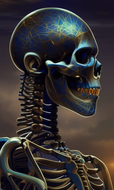 Robotic Skeleton Head with Human Eyes in Vector Art