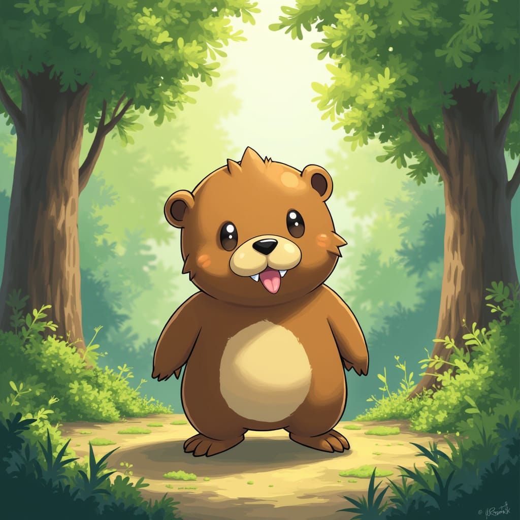 Bidoof Pokemon in Lush Forest Clearing