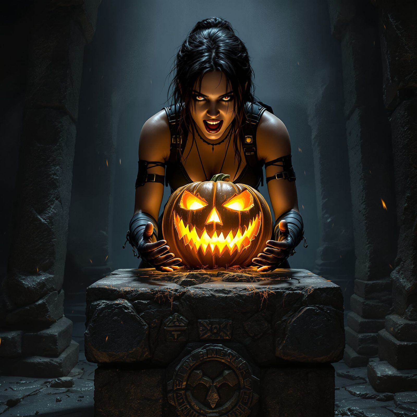 Lara Croft Finds Glowing Jack-o'-lantern in Dark Tomb
