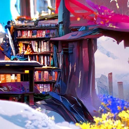 Anime Student Immersed in Fantasy Library
