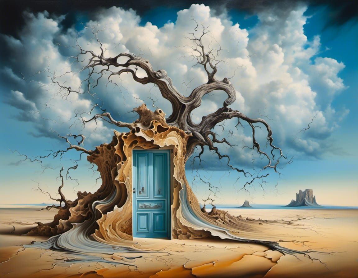 Surreal Desert Landscape with Door in Dali Style