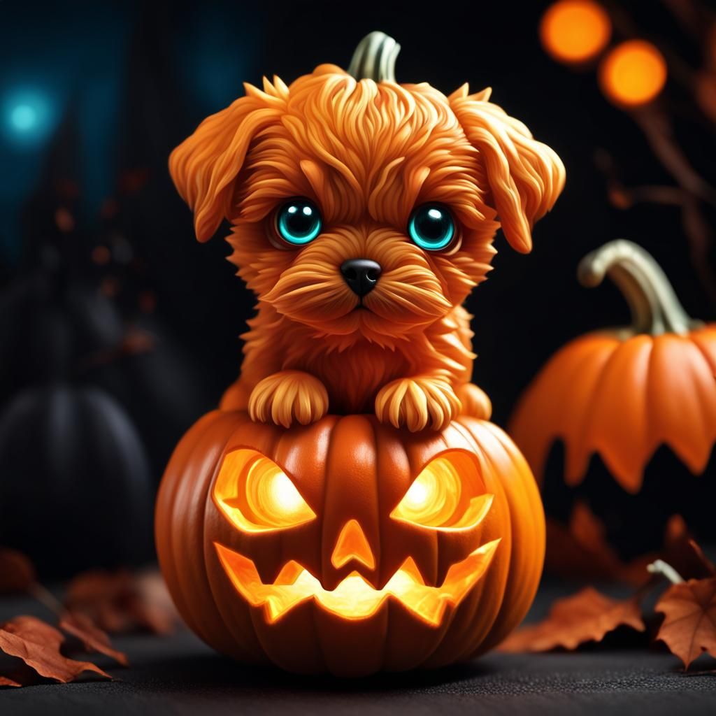 Bioluminescent Pumpkin Puppy in Halloween Style