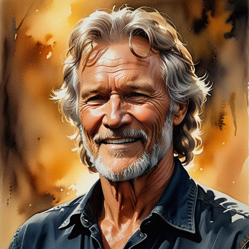 Kris Kristofferson in Golden Light: Watercolor Impressionism