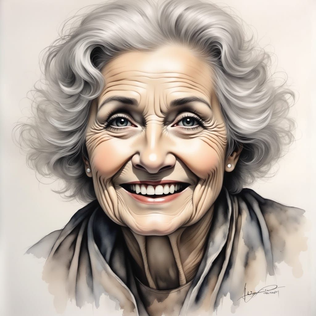 Ethereal Watercolor Portrait of a Sweet Elderly Woman