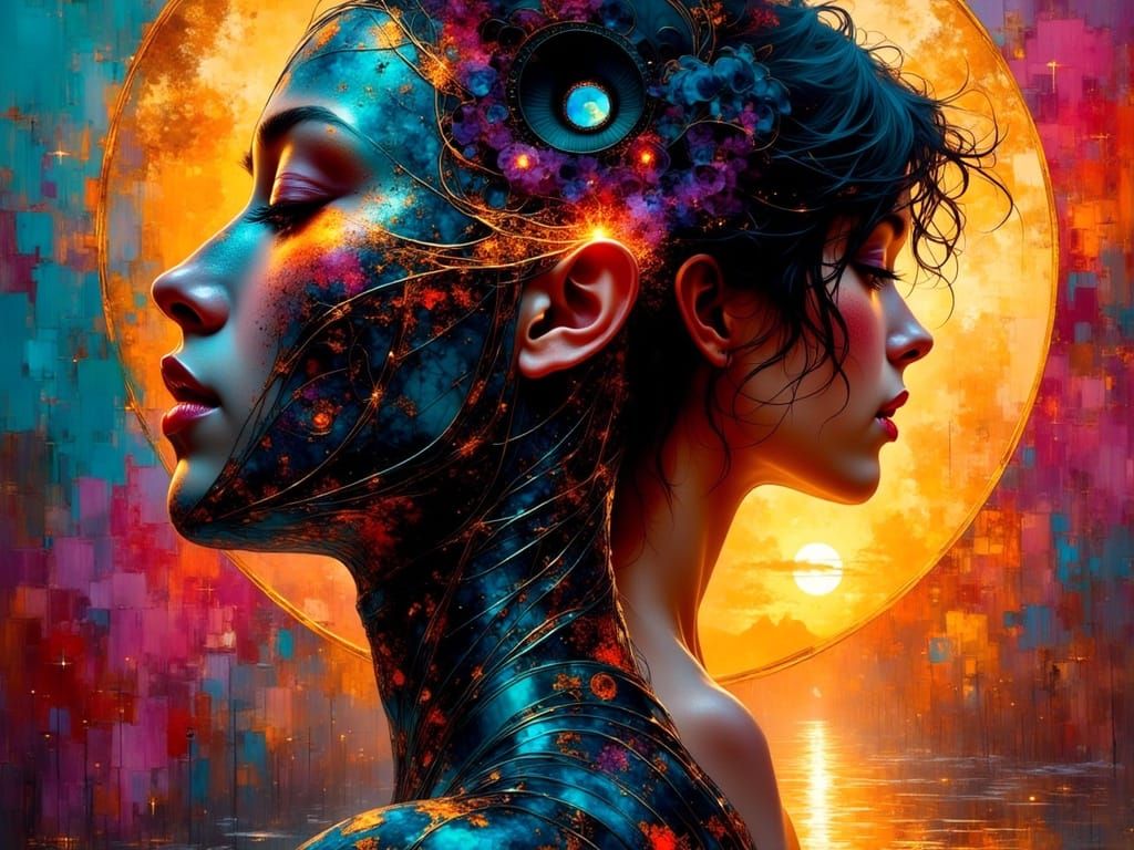 Vibrant Sunset Scene with Poetic Style