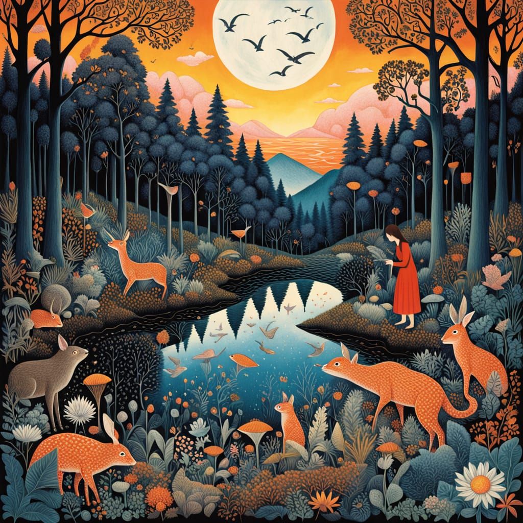 Surreal Cartoon Goddess Protects the Earth with Gentle, Nurt...