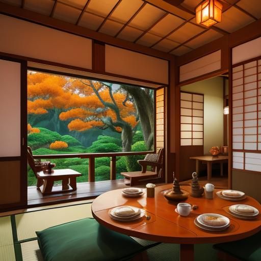 Japanese Tea Room in Treetop Treehouse, Comic Book Art