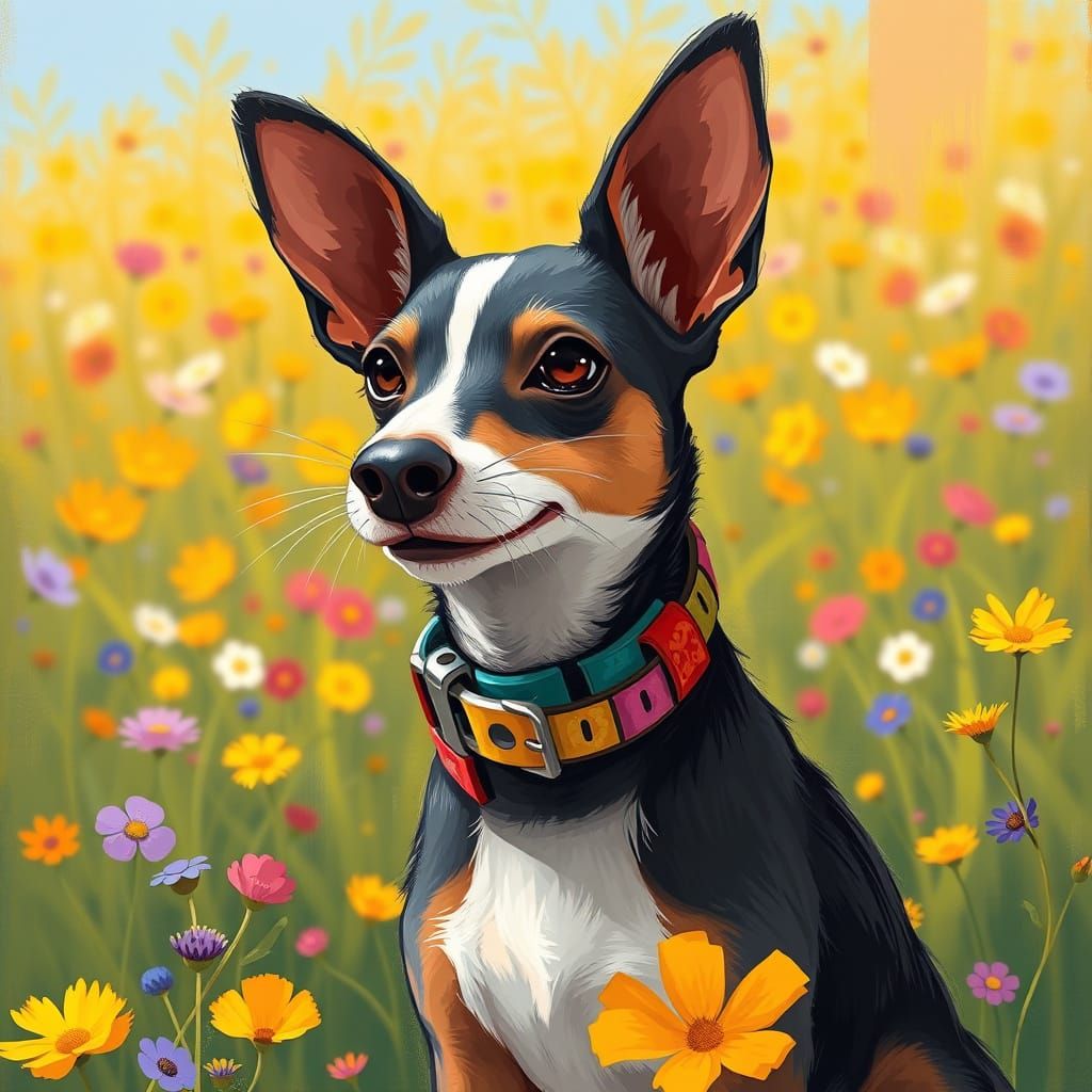 Rat Terrier in Meadow: Whimsical Digital Art