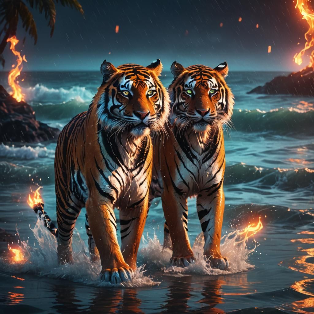 Neon Cyberpunk Tiger with Glowing Eyes