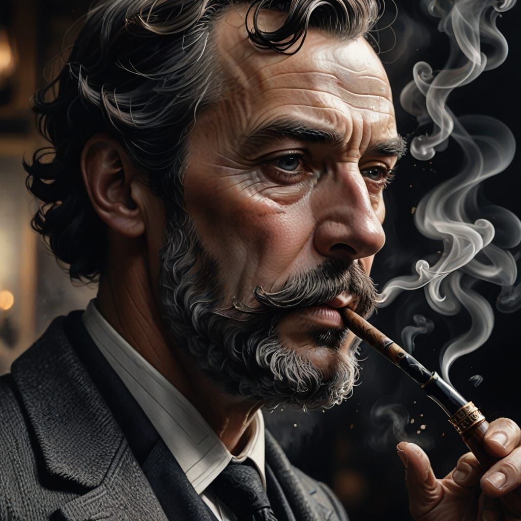 Photorealistic Portrait of Sherlock Holmes Smoking