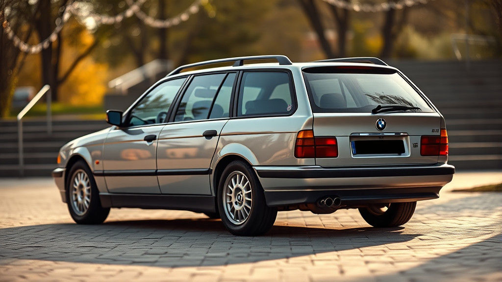 Sleek BMW E36 Wagon on Steps, Professional Photography