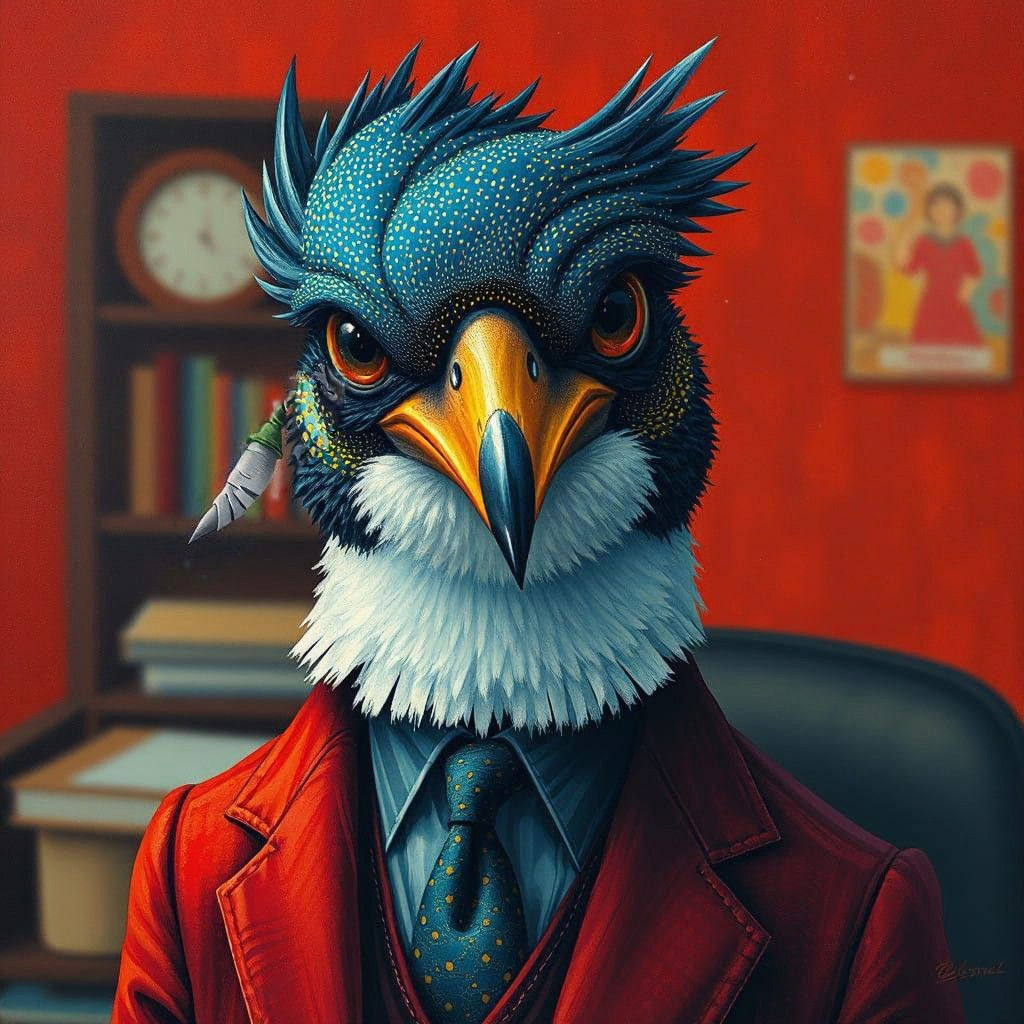 Whimsical Pointillist Portrait of a Winged Creature