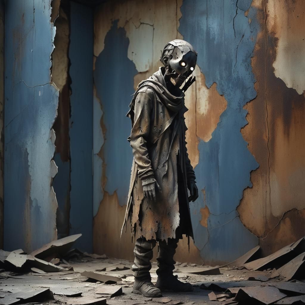 Crumbling Survivor in Post-Apocalyptic Wasteland