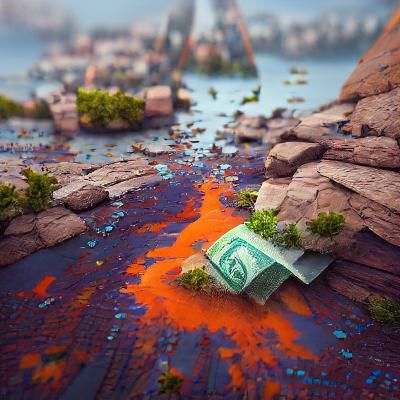 Ruble Falling Over Landscapes in Detailed Matte Painting