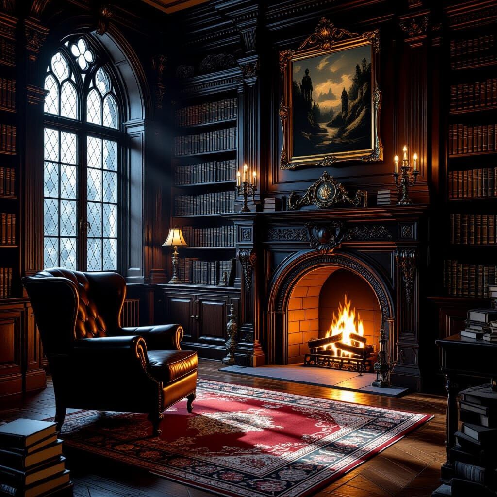 Dark Academia Library with Gothic Fantasy Flair