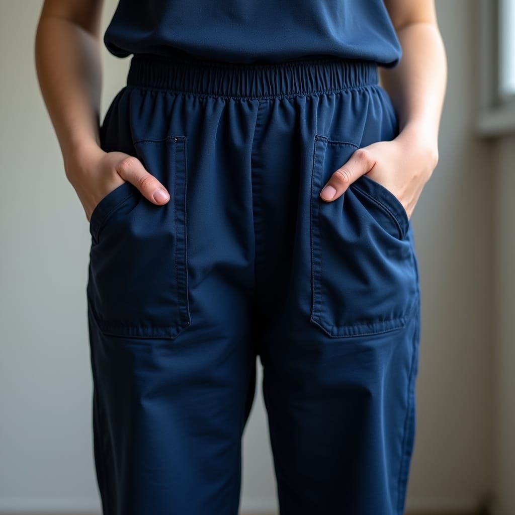 Dark Blue School Pants on Slavic Teen Model