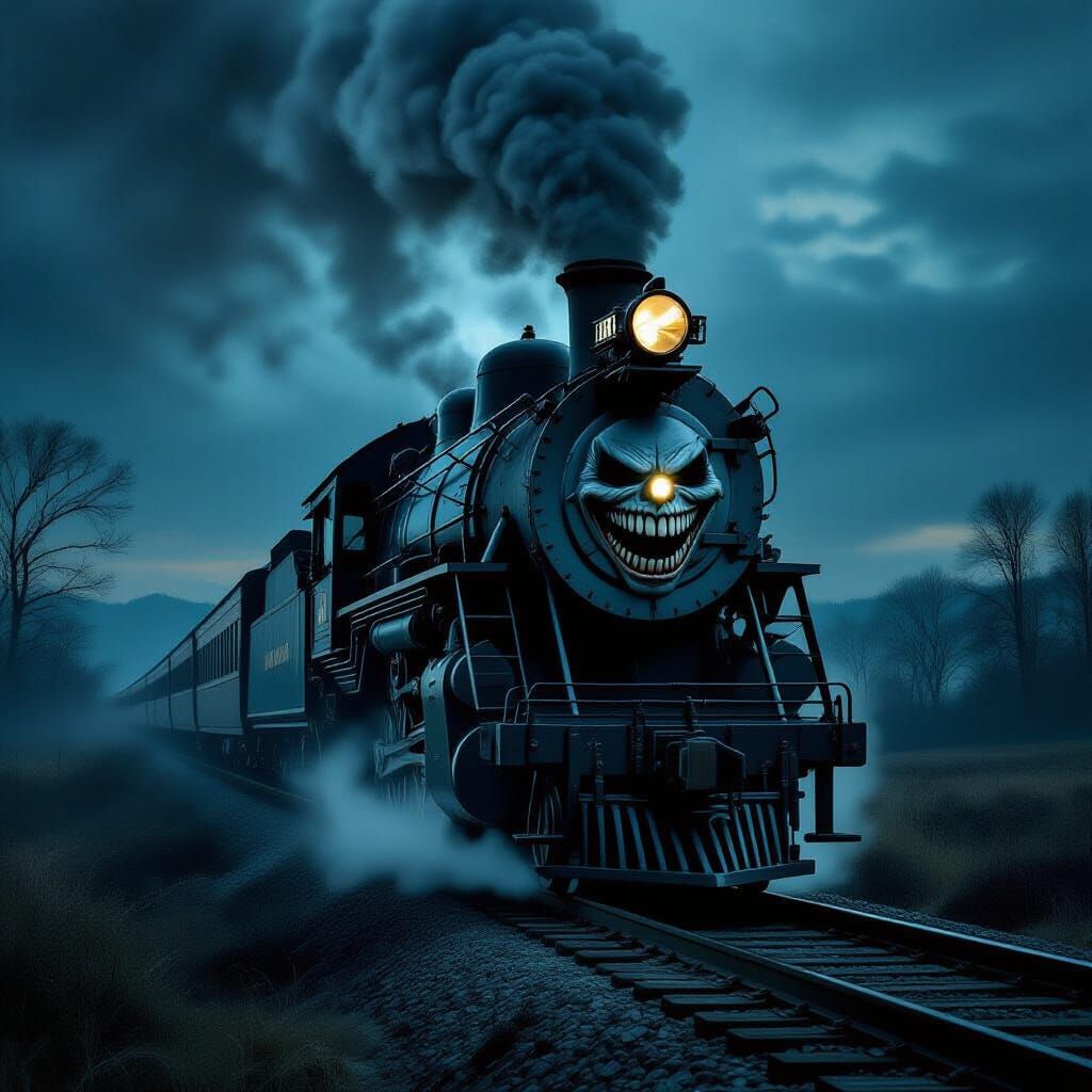 Gothic Album Art: Spectral Train With Demonic Face