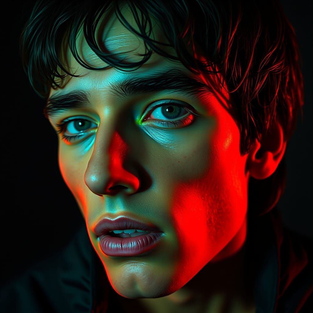 Expressionist Portrait with Neon Accents and Bold Colors