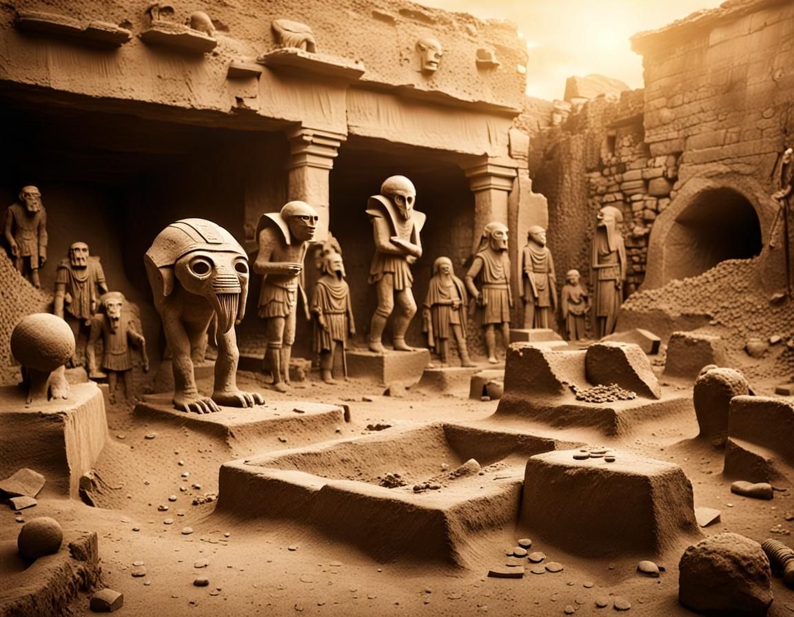 Sepia Excavation Reveals Alien Sculptures