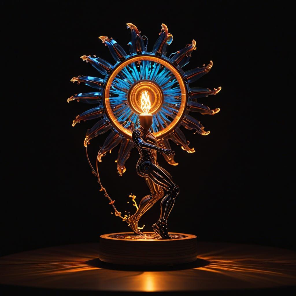 Brave Wooden Automaton Lamp About to Reveal Neon Liquid Fire...