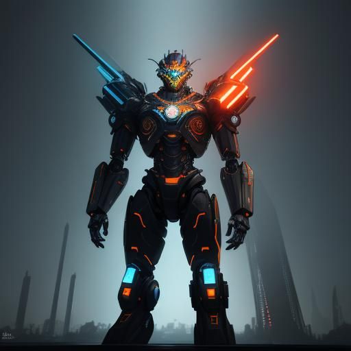 Vibrant Mecha Robot in Industrial Sci-Fi Style