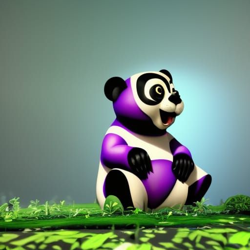 Purple Panda in Green Forest: 3D Digital Art