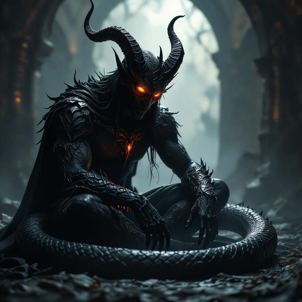 Serpentine Lucifer Embodiment of Temptation in Shadow