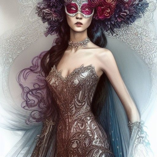 Intricate Lace Gown for Masquerade Princess