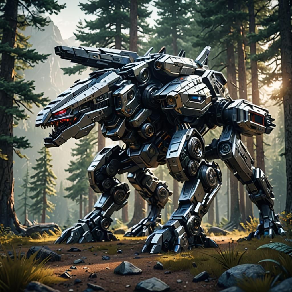 Zoid Robot in Sci-Fi Forest Landscape
