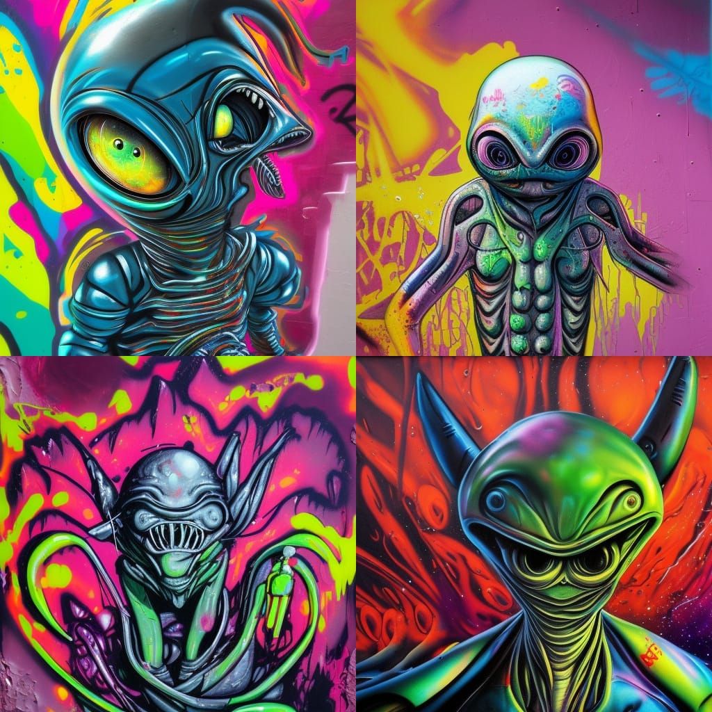 Colorful Old Alien in Graffiti Street Art Style