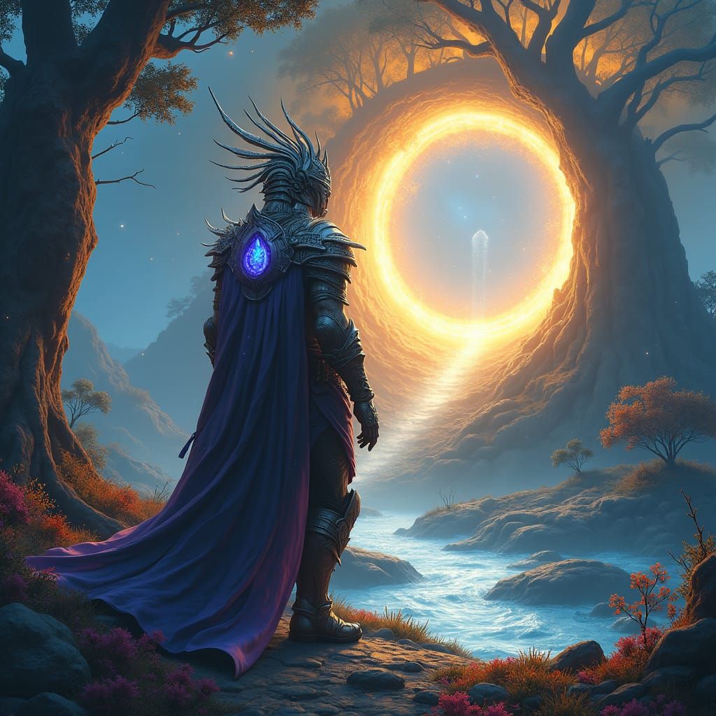 Mystical Warrior at Realm's Edge in 8k