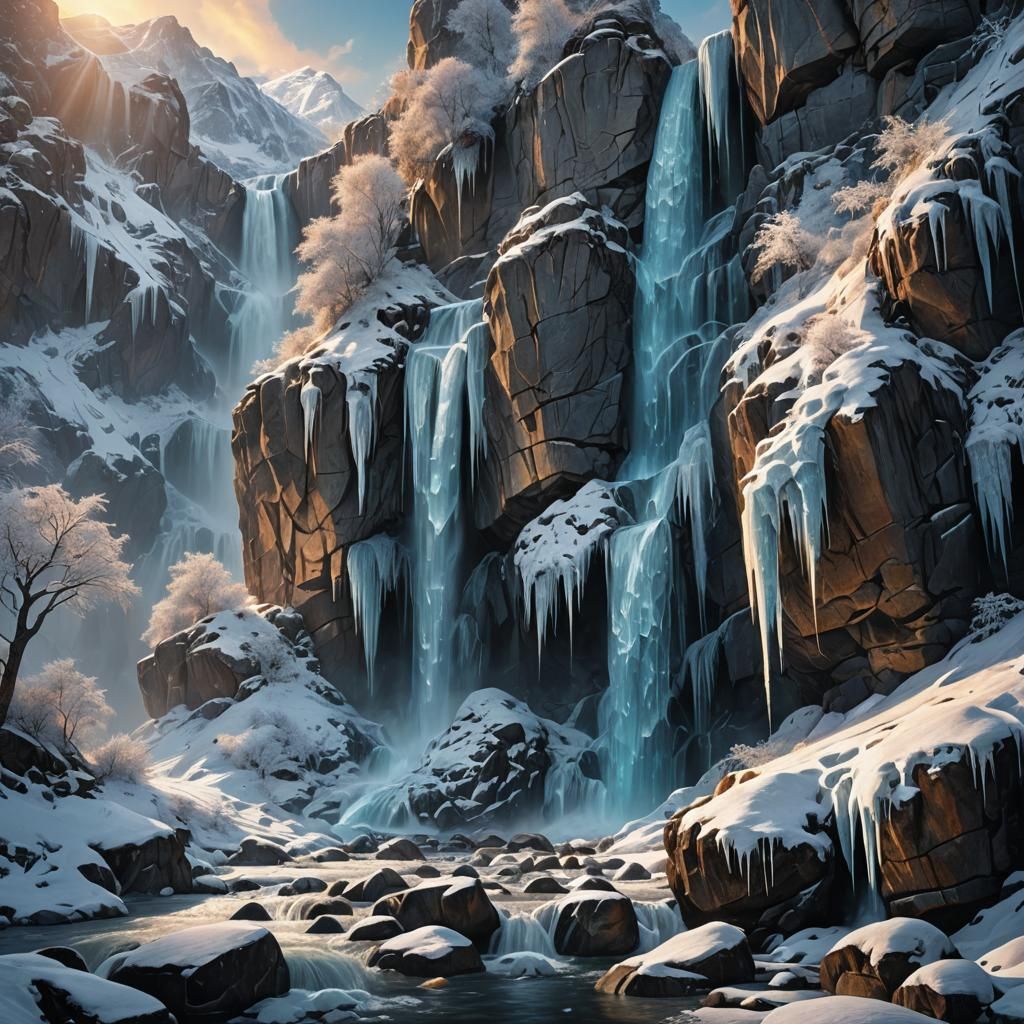 Frozen Waterfall: High-Fantasy Matte Painting