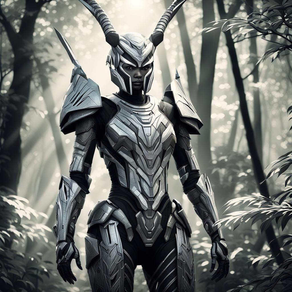 Futuristic Gemsbok Warlord in Lush Forest