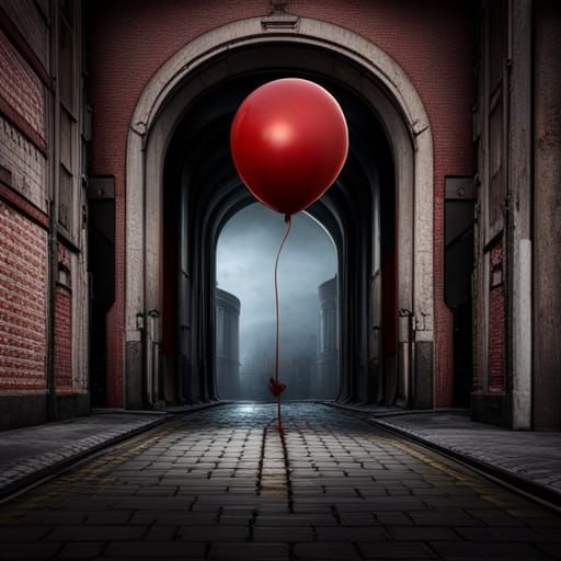 Creepy Red Balloon Emerges: Detailed Matte Painting