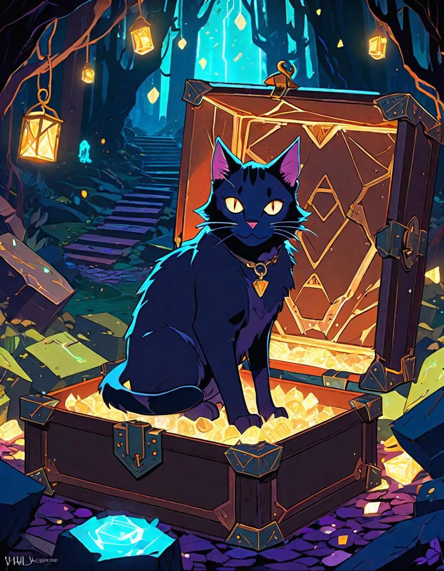 Anime Cat in Treasure Box, Cel-Shading Style