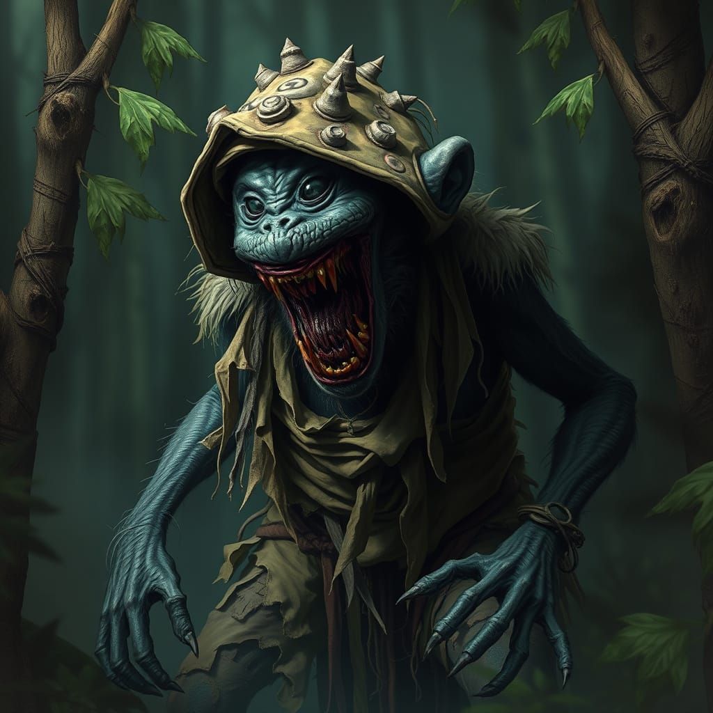 Zombie Monkey Monster in Misty Forest