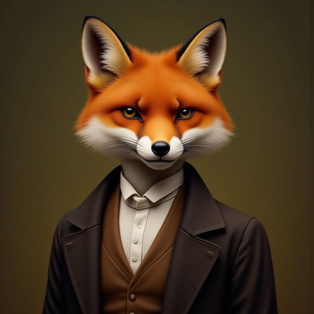 Sophisticated Fox Portrait in Classic Oil Style