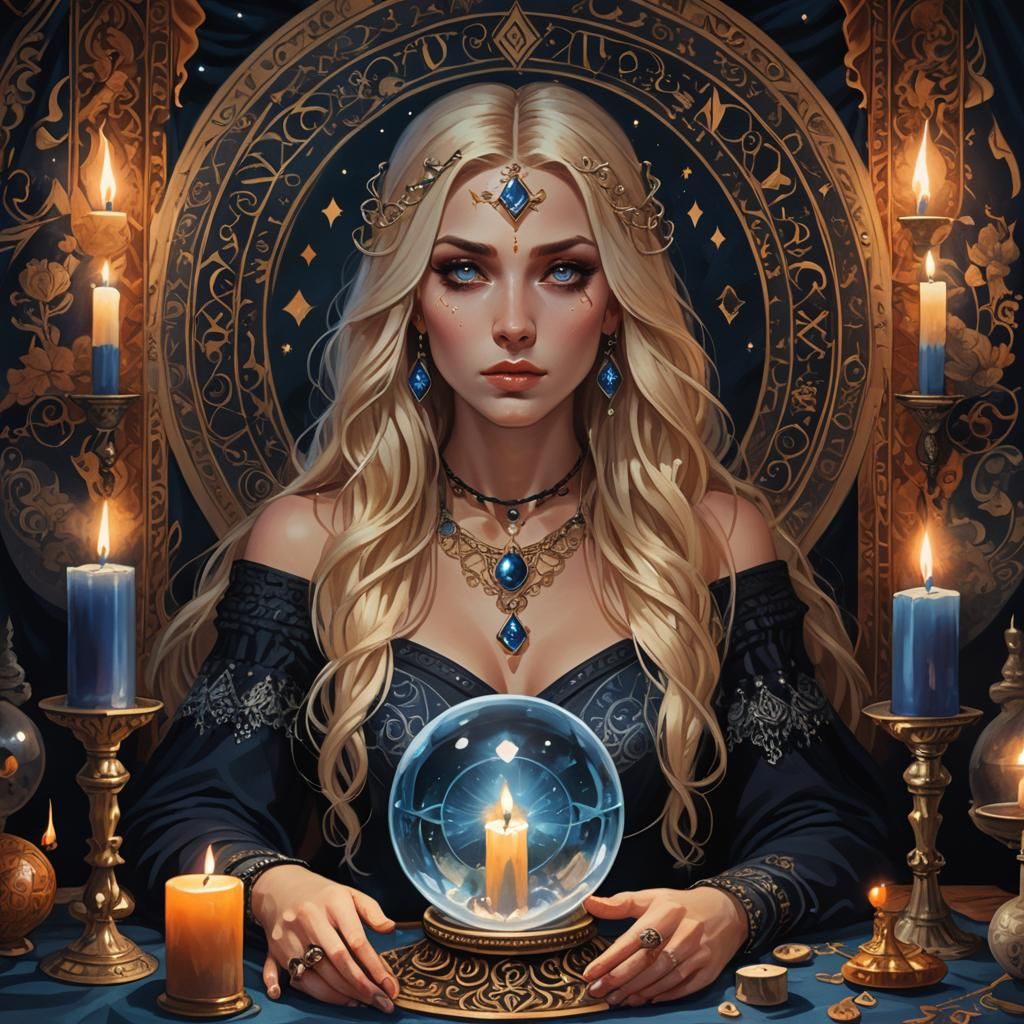 Mystical Goddess Gazing into Crystal Ball