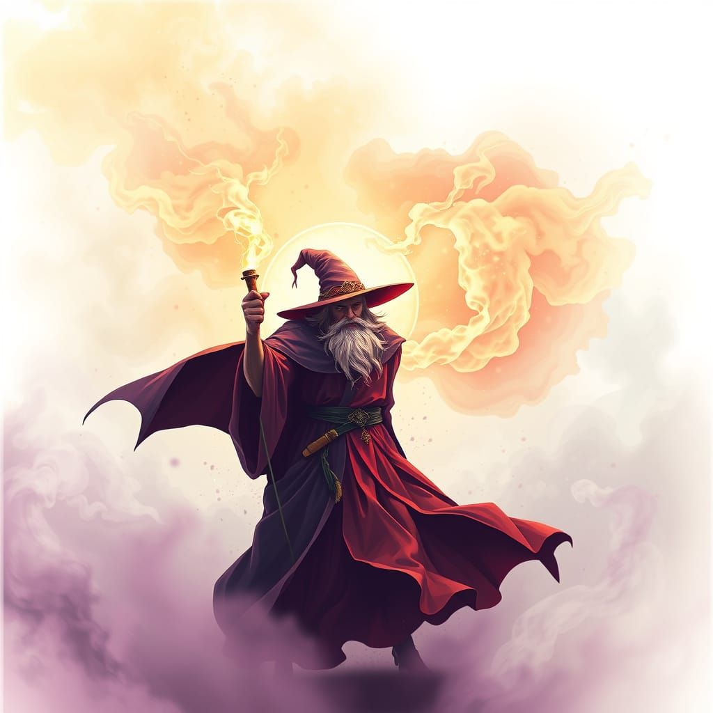 Mystical Wizard in Ethereal Smoke, Graphic Novel Art
