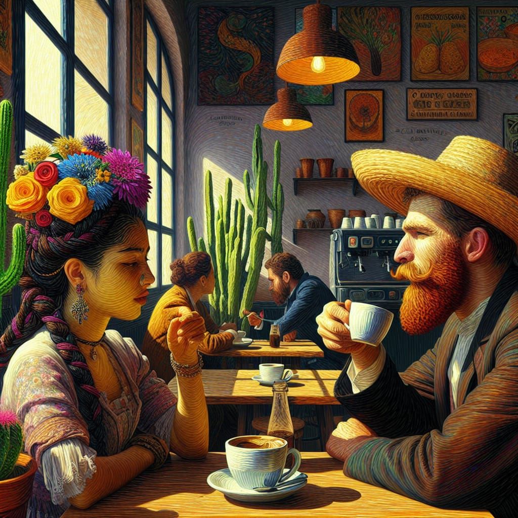 Frida Kahlo and Vincent Van Gogh on a Coffee Date