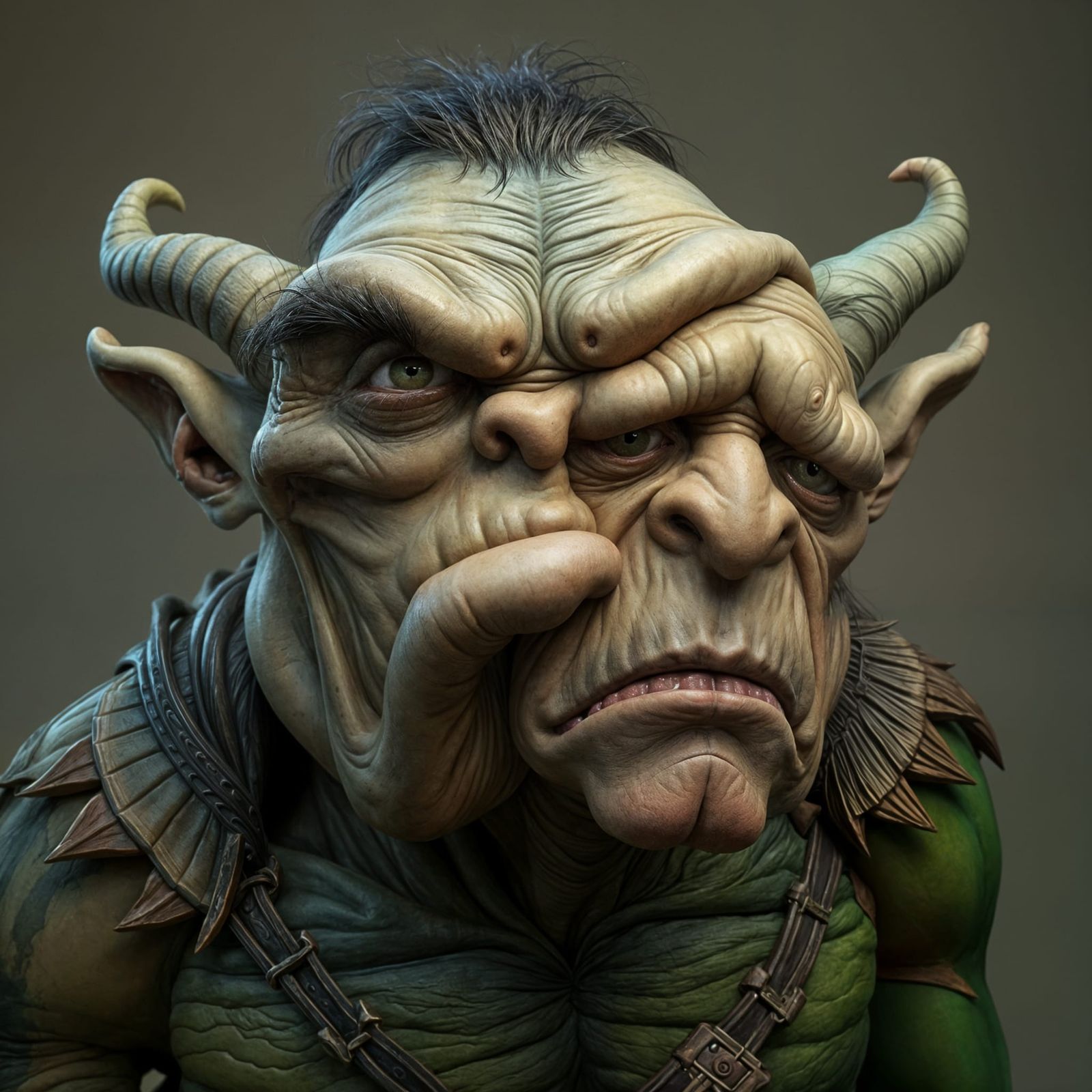 Realistic Two-Headed Ogre with Contrasting Emotions