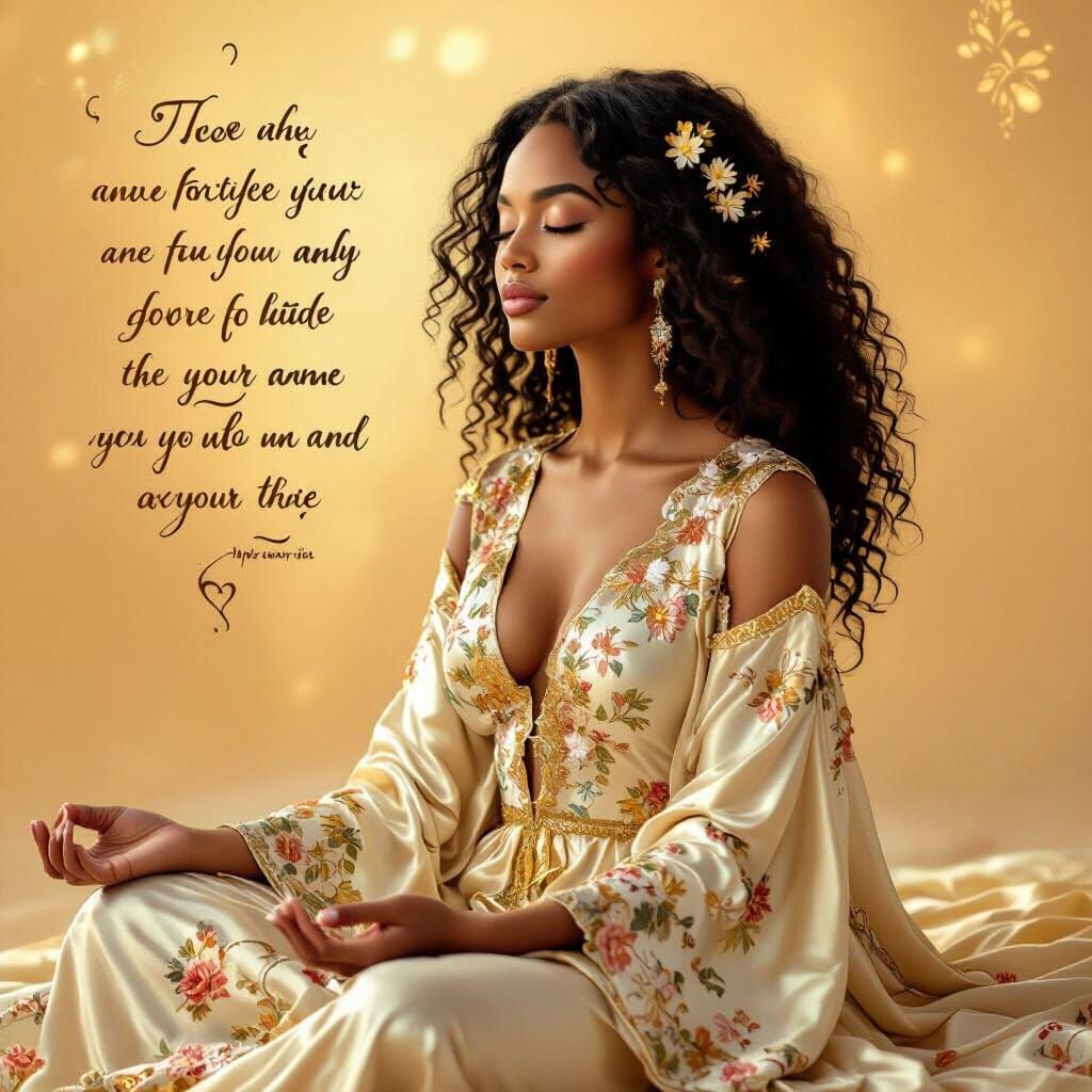 Meditative African American Woman in Ethereal Art Nouveau St...