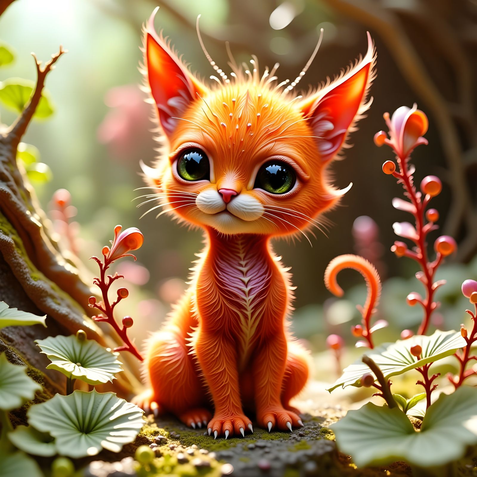 Adorable Orange Cat in Fractal 3D Style