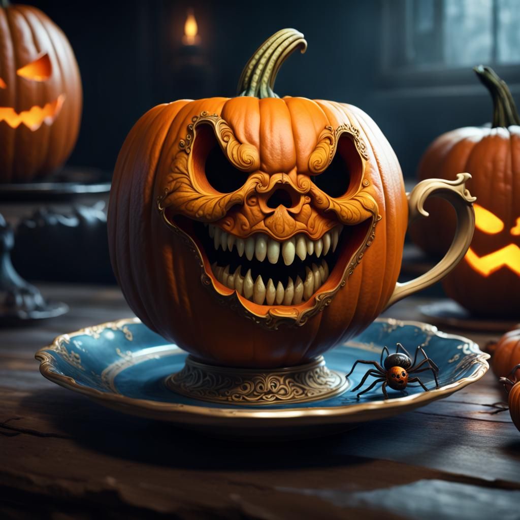 Haunted Teacup Jack-O'-Lantern: Fantasy Concept Art